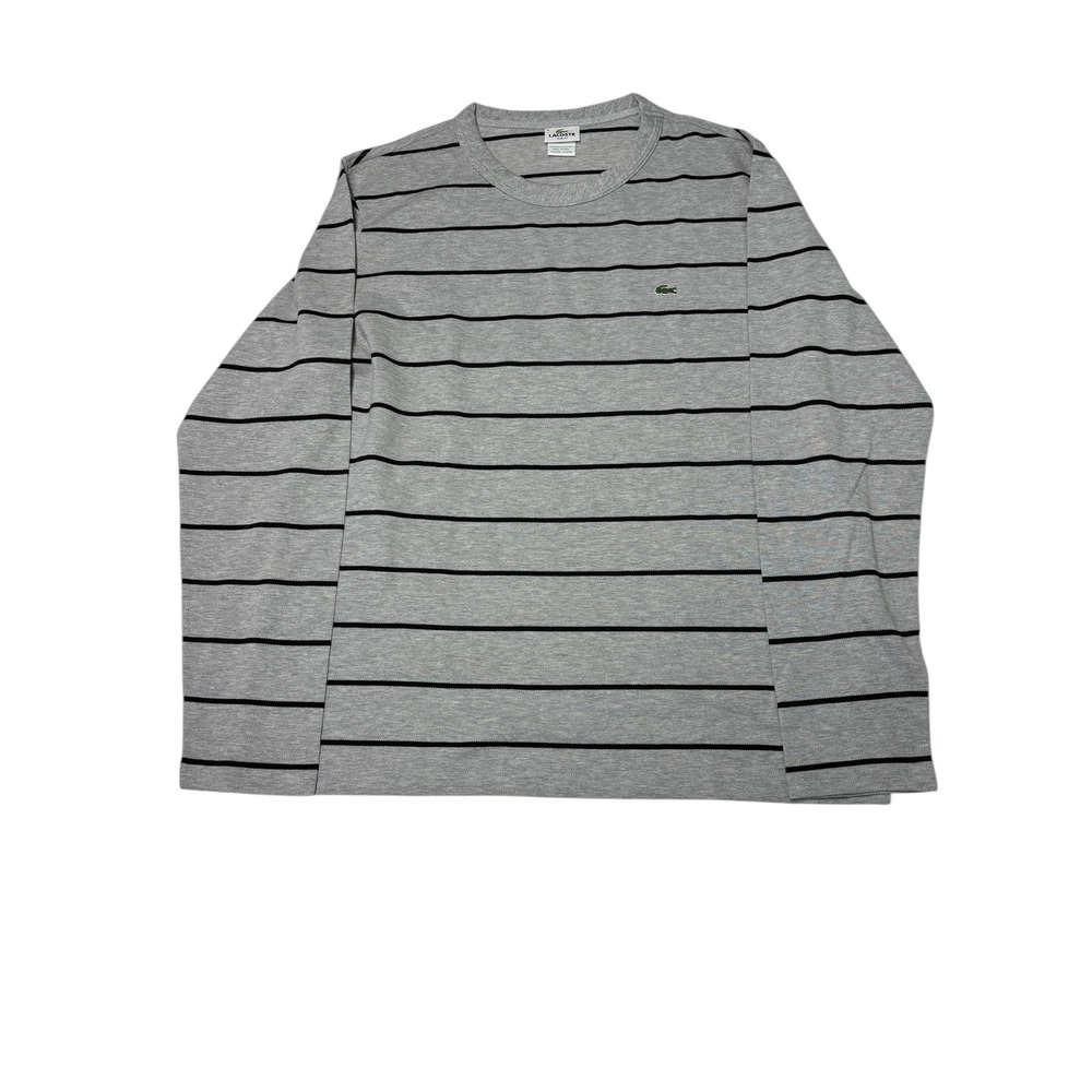 Lacoste Slim Fit‎ Mens Long Sleeve Black Stripe Crew Neck Cotton Shirt Size 8
